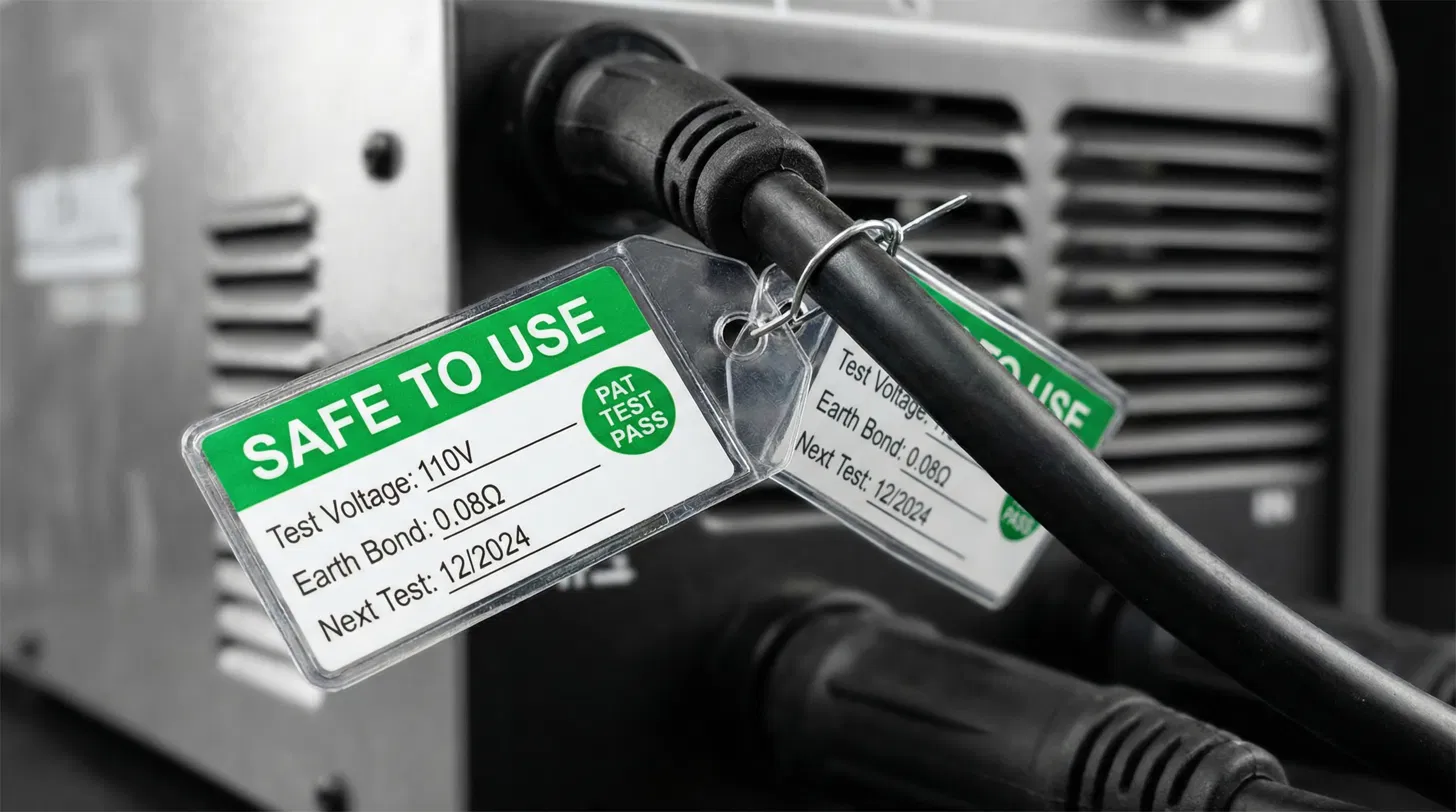 PAT test pass tags on tested equipment